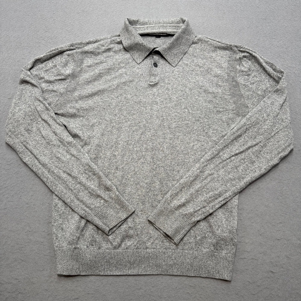 Banana Republic Polo Sweater Men's Small Gray Ribbed Knit Classic Long Sleeve